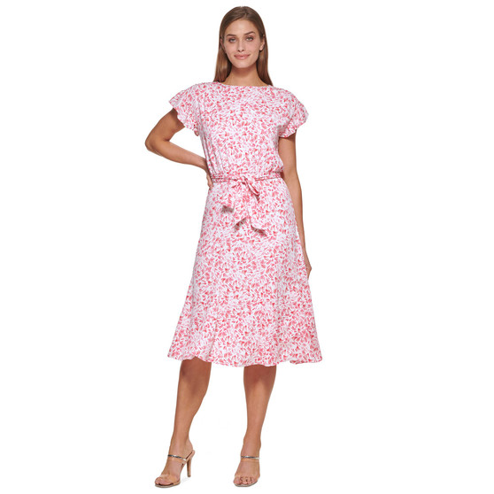 Abstract-Print Belted Midi Dress