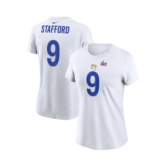 Women's Matthew Stafford White Los Angeles Rams Super Bowl LVI Bound Name and Number T-shirt