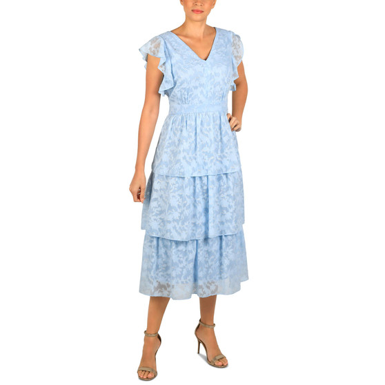 Women's V-Neck Flutter-Sleeve Tiered Dress
