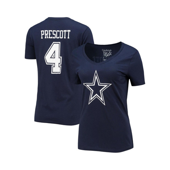 Women's Branded Dak Prescott Navy Dallas Cowboys Player Icon Name and Number V-Neck T-shirt