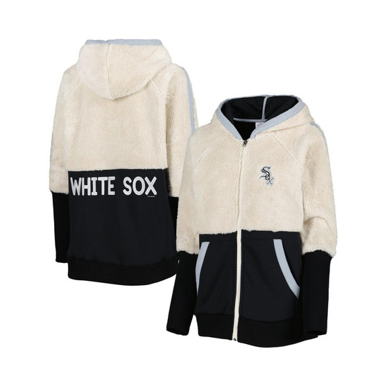 Women's Oatmeal, Black Chicago White Sox Shuffle It Raglan Full-Zip Hoodie