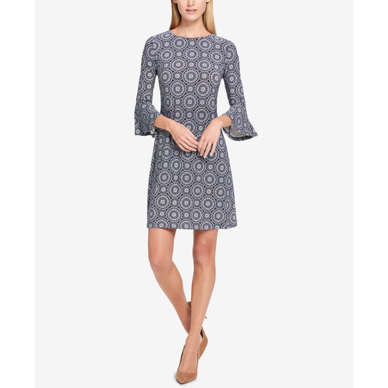 Printed Jersey Bell Sleeve A-line Dress