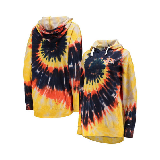 Women's Navy Auburn Tigers Slow Ride Spiral Tie-Dye Oversized Pullover Hoodie