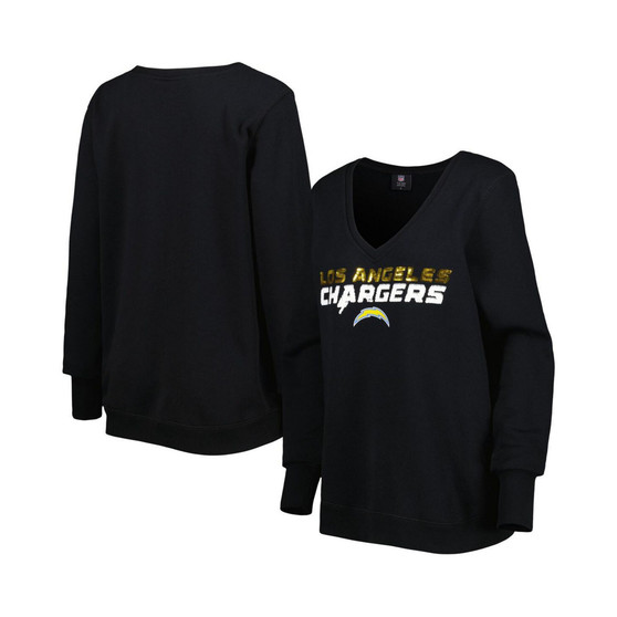 Women's Black Los Angeles Chargers Sequin Logo V-Neck Pullover Sweatshirt