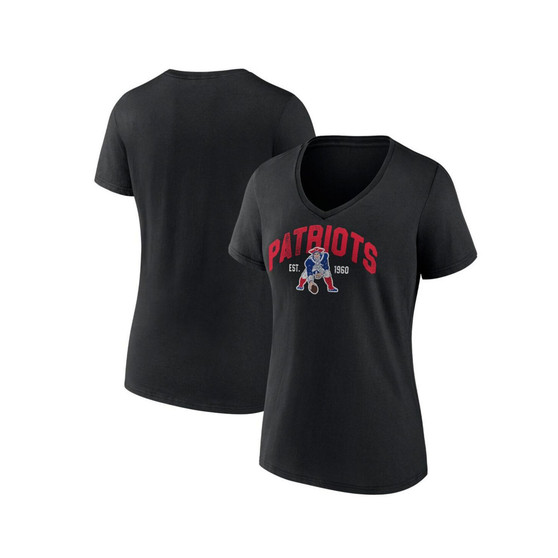 Women's Branded Black New England Patriots Plus Size Drop Back V-Neck T-shirt