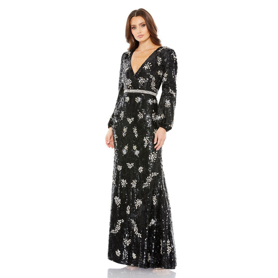 Women's Embellished Wrap Over Bishop Sleeve Gown