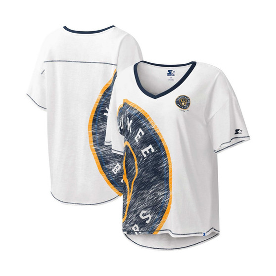 Women's White Milwaukee Brewers Perfect Game V-Neck T-shirt