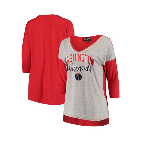Women's Heathered Gray Washington Wizards In It To Win It V-Neck 3/4-Sleeve T-shirt