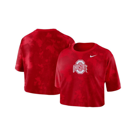 Women's Scarlet Ohio State Buckeyes Tie-Dye Cropped T-shirt