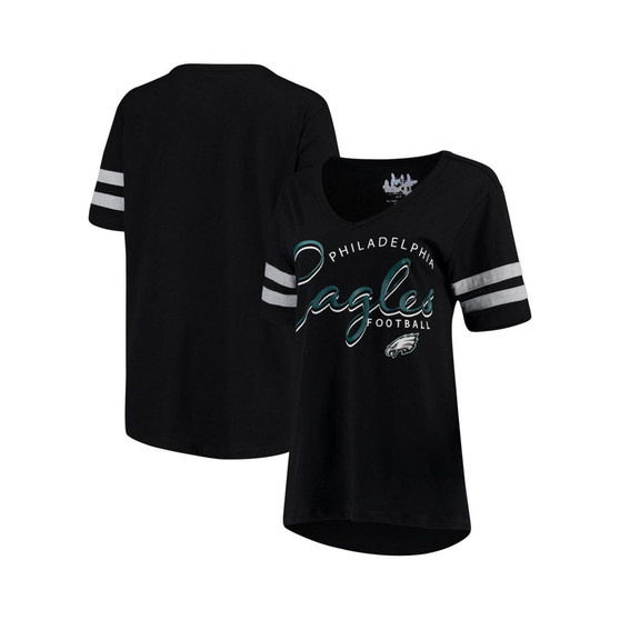 Women's Black Philadelphia Eagles Triple Play V-Neck T-shirt