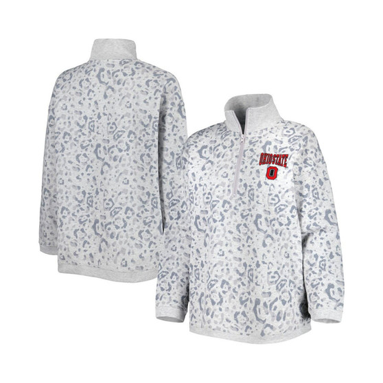 Women's Heather Gray Ohio State Buckeyes Leopard Quarter-Zip Sweatshirt