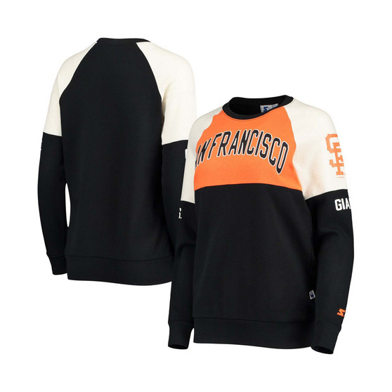 Women's Orange-Black San Francisco Giants Baseline Raglan Historic Logo Pullover Sweatshirt