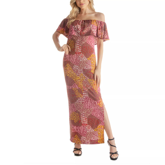 Women's Wide Neckline Long Side Slit Dress