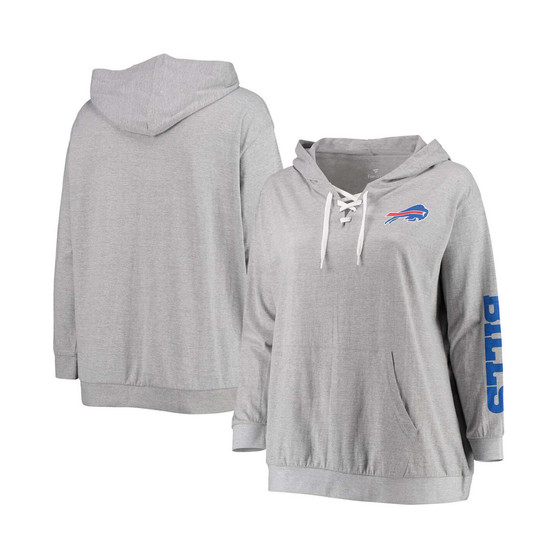 Women's Plus Size Heathered Gray Buffalo Bills Lace-Up Pullover Hoodie
