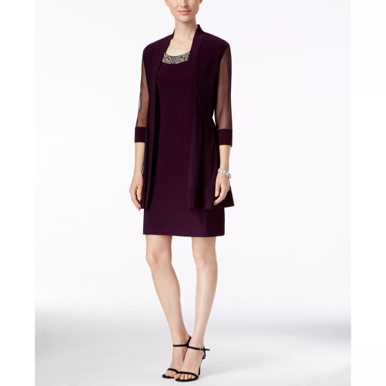 Petite Embellished Dress and Illusion Duster Jacket