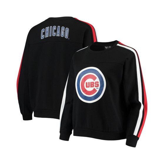 Women's Black Chicago Cubs Perforated Logo Pullover Sweatshirt
