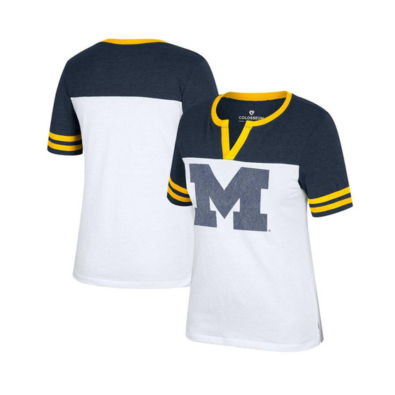 Women's White, Heather Royal Michigan Wolverines Frost Yourself Notch Neck T-shirt