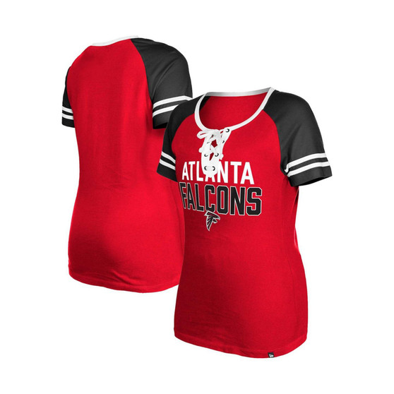 Women's Red Atlanta Falcons Raglan Lace-Up T-shirt