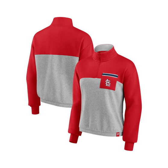 Women's Branded Red, Heather Gray St. Louis Cardinals Iconic Cinch Waist Quarter-Zip Top