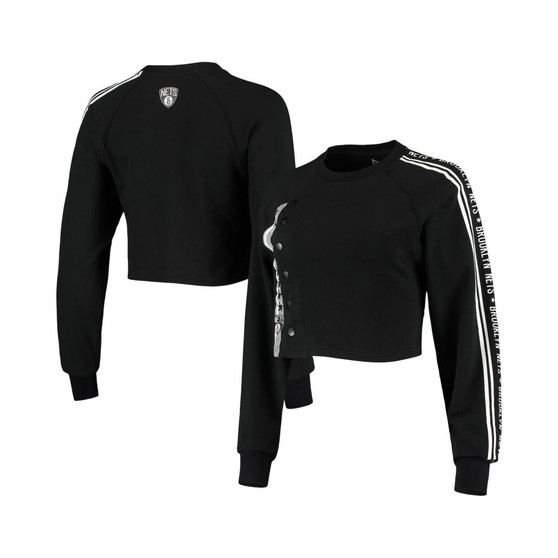 Women's Black Brooklyn Nets Cozy Team Crop Long Sleeve T-shirt