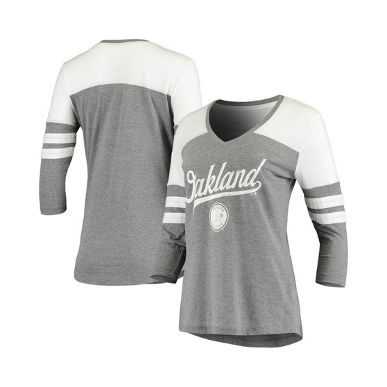 Women's Heather Gray Oakland Athletics Victory Launch 3/4 Sleeve Tri-Blend T-shirt