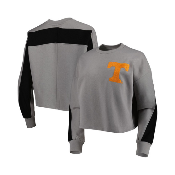 Women's Gray Tennessee Volunteers Back To Reality Colorblock Pullover Sweatshirt