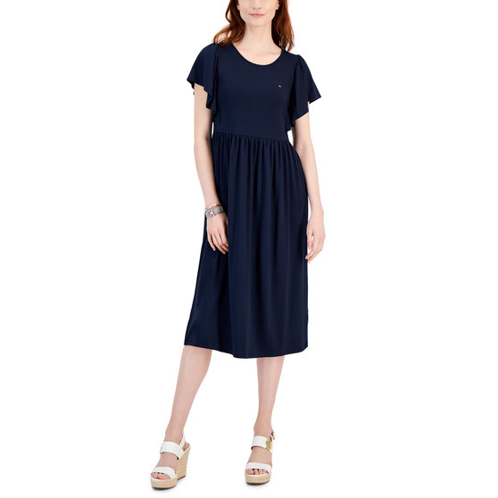 Women's Round-Neck Flutter-Sleeve Dress