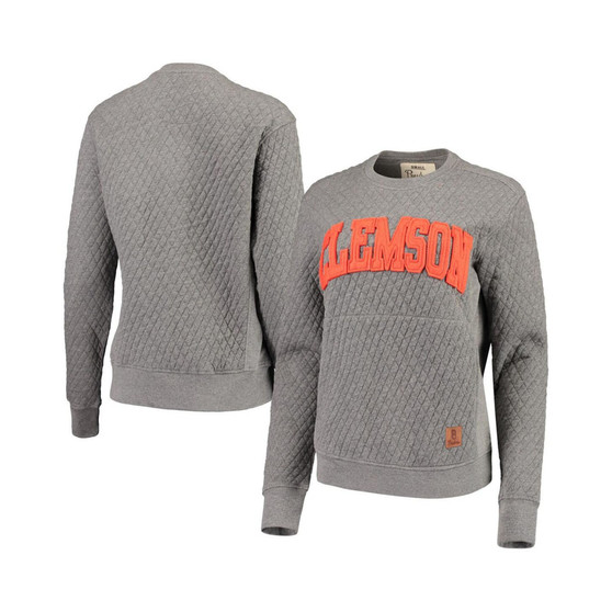 Women's Heathered Gray Clemson Tigers Moose Applique Quilted Crewneck Sweatshirt