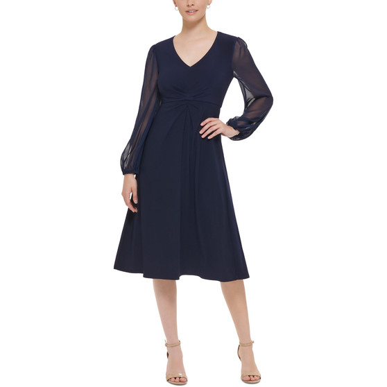 Women's Chiffon-Sleeve Midi Dress