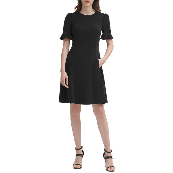 Petite Flounce-Sleeve Fit & Flare Dress