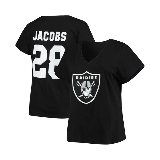 Women's Plus Size Josh Jacobs Black Las Vegas Raiders Name Number V-Neck T-shirt