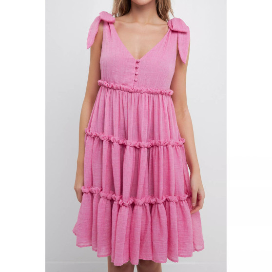 Women's 3 Tiers Tie Shoulder Mini Dress