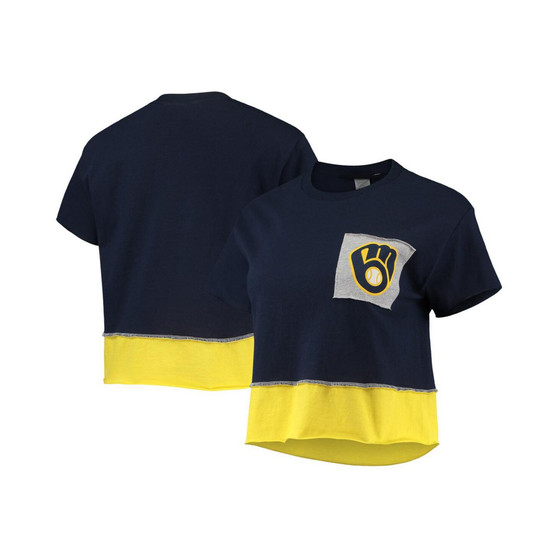 Women's Navy Milwaukee Brewers Cropped T-shirt