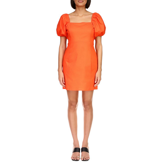 Women's Solid Resort Puff-Sleeve Poplin Dress