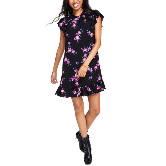 Women's Short Sleeve Floral-Print Ruffled Shift Dress