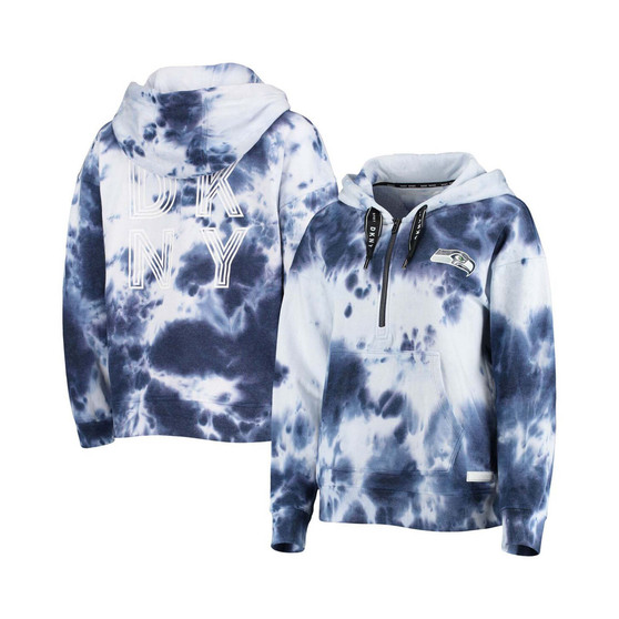 Women's White, College Navy Seattle Seahawks Dakota Oversized Tie-Dye Half-Zip Hoodie