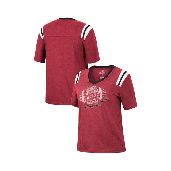 Women's Heathered Cardinal Arkansas Razorbacks 15 Min Early Football V-Neck T-shirt