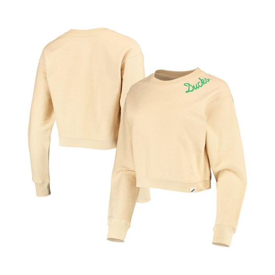 Women's Cream Oregon Ducks Corded Timber Cropped Pullover Sweatshirt