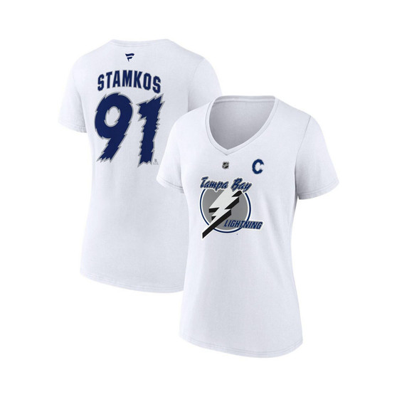Women's Branded Steven Stamkos White Tampa Bay Lightning Special Edition 2.0 Name and Number V-Neck T-shirt