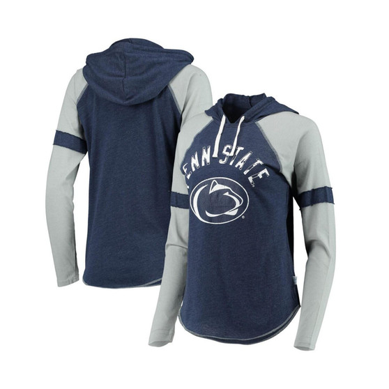 Women's Navy and Gray Penn State Nittany Lions Yard Line Raglan Hoodie Long Sleeve T-shirt