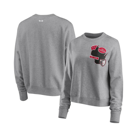 Women's Heathered Gray Wisconsin Badgers Patches Pullover Sweatshirt