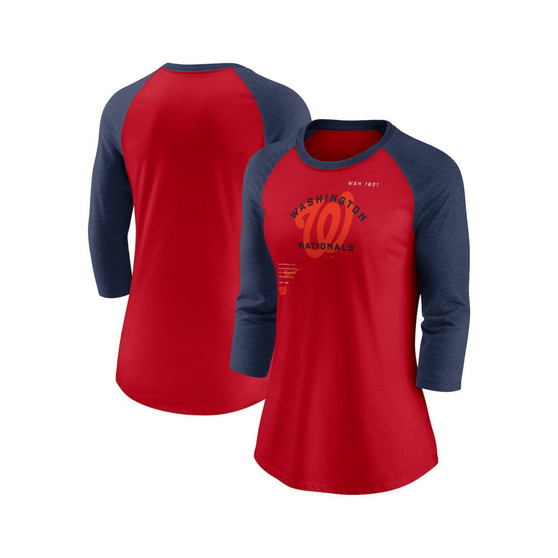Women's Red, Navy Washington Nationals Next Up Tri-Blend Raglan 3/4-Sleeve T-shirt