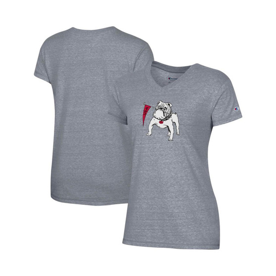 Women's Gray Georgia Bulldogs Vault Logo V-Neck T-shirt