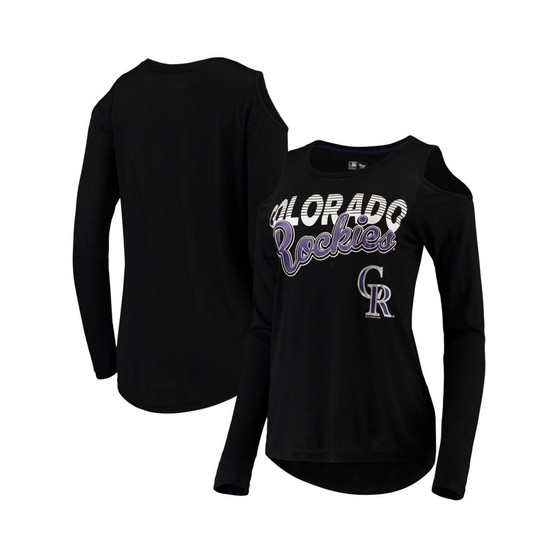 Women's Black Colorado Rockies Crackerjack Cold Shoulder Long Sleeve T-shirt
