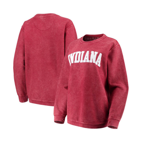 Women's Crimson Indiana Hoosiers Comfy Cord Vintage-Like Wash Basic Arch Pullover Sweatshirt