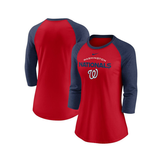Women's Red, Navy Washington Nationals Modern Baseball Arch Tri-Blend Raglan 3/4-Sleeve T-shirt