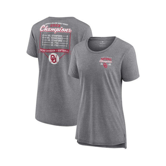 Women's Branded Heather Gray Oklahoma Sooners 2023 NCAA Softball Women's College World Series Champions Tri-Blend Schedule T-shirt