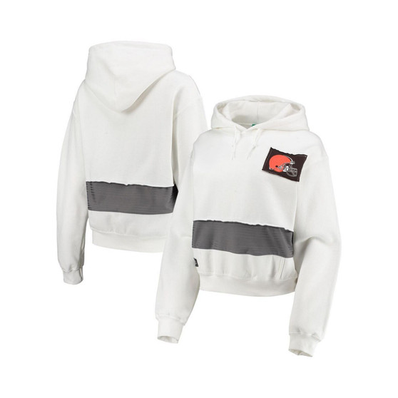 Women's White Cleveland Browns Crop Dolman Pullover Hoodie