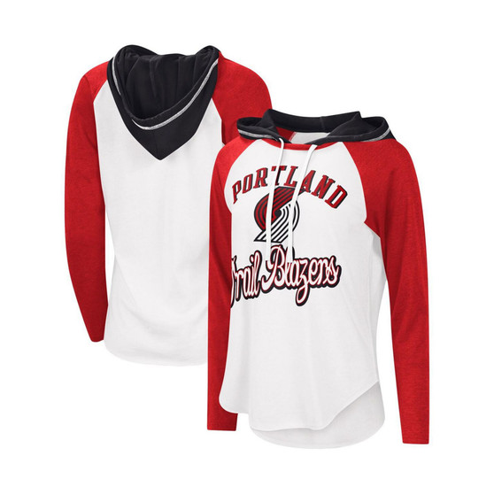 Women's White Portland Trail Blazers MVP Raglan Hoodie Long Sleeve T-shirt
