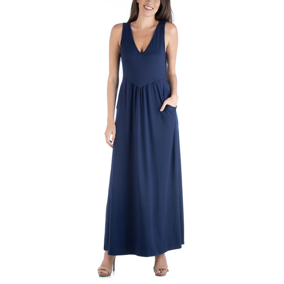 Sleeveless V-Neck Maxi Dress with Pocket Detail